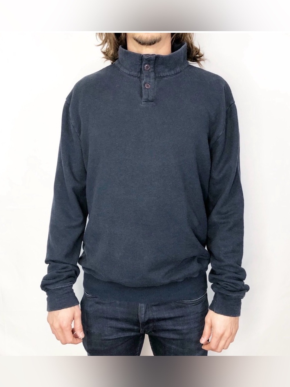 JUNGMAVEN Hemp and Cotton Henley Sweatshirt Top Sweater Navy Blue Men’s Size XL